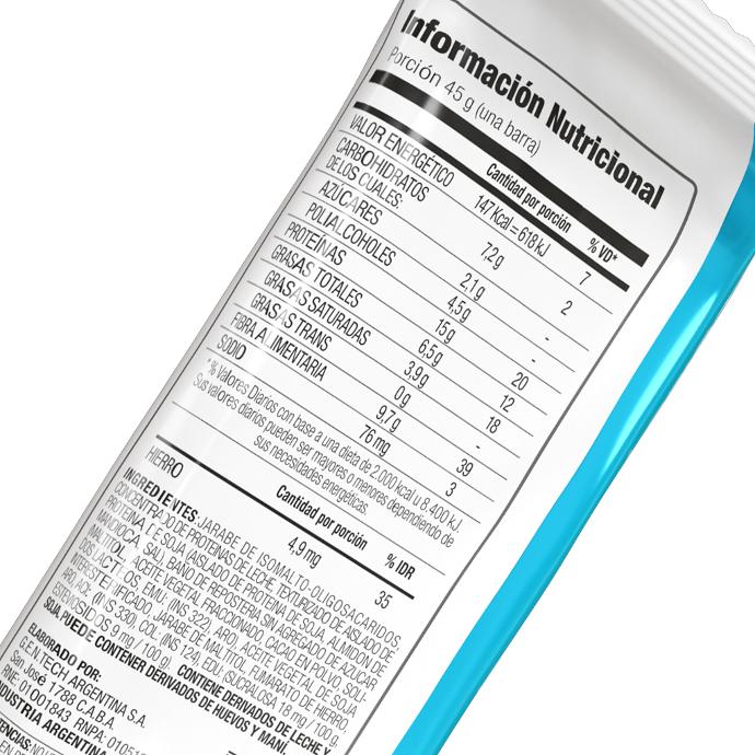 Barras proteicas Low Carb raspberry Gentech Suplementos Deportivos Tabla Nutricional