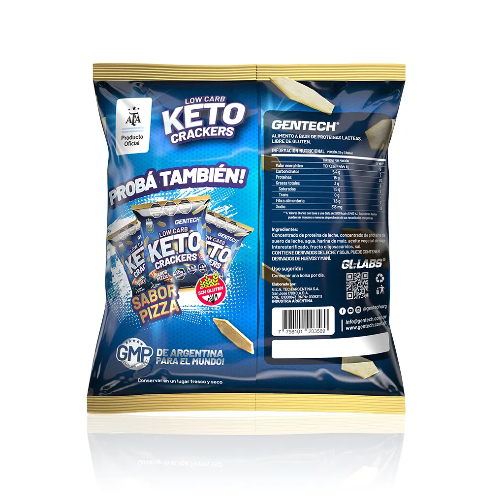 Keto Crackers Pizza Afa (Pizza) - vista trasera del envase | GenTech AFA