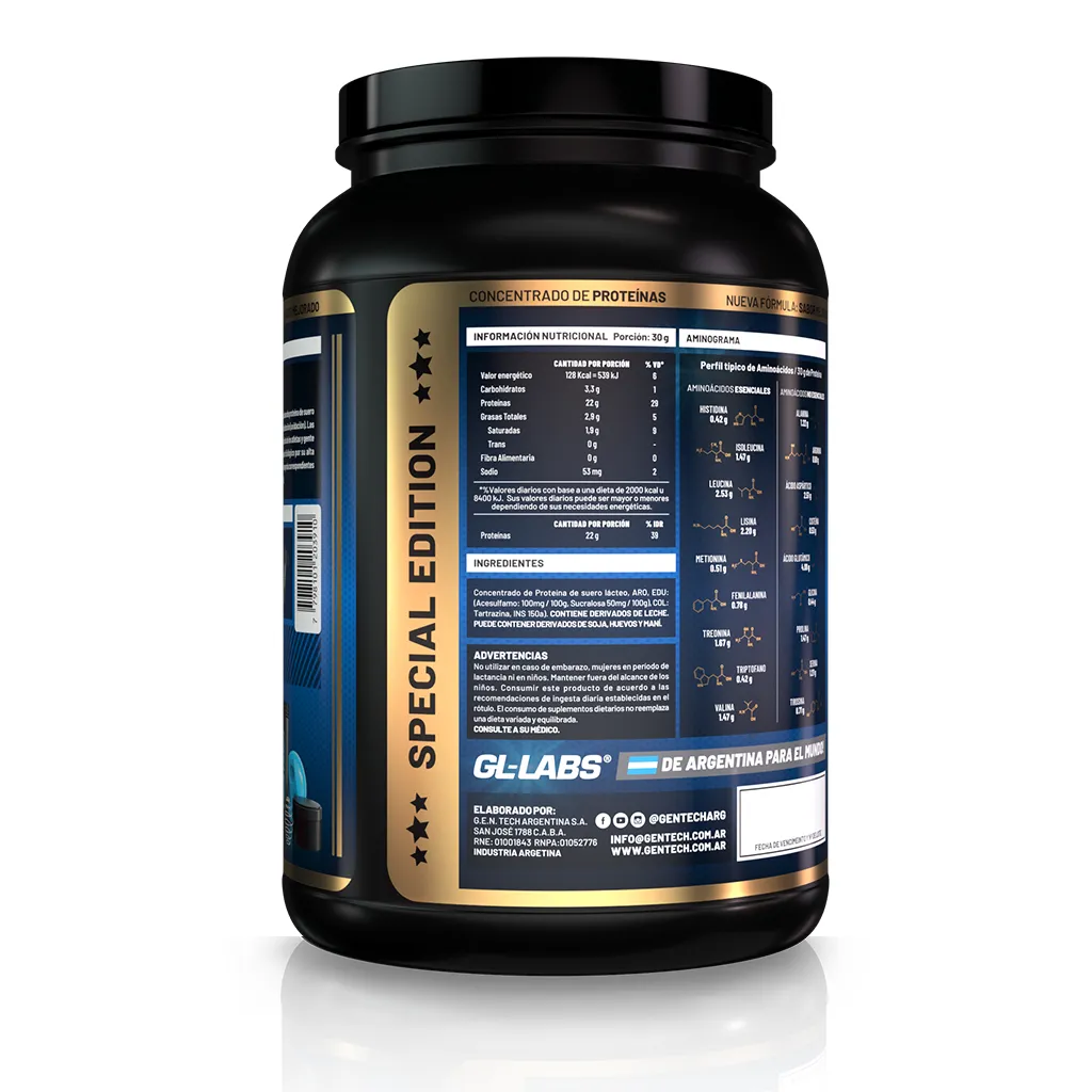 Tabla nutricional Whey Protein AFA 908g | GenTech AFA